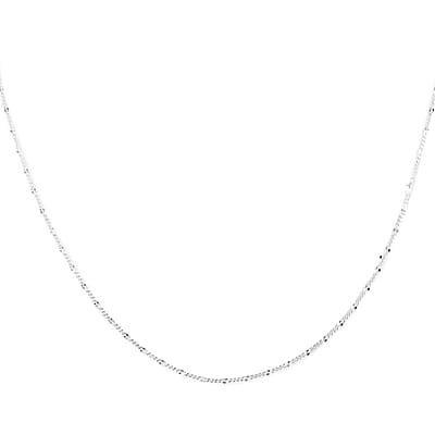 Sterling Silver 1.7mm Station Curb Chain with Heart Bolo Extender 24 Inches 1.70 Grams