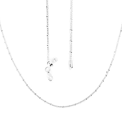 Sterling Silver 1.7mm Station Curb Chain with Heart Bolo Extender 24 Inches 1.70 Grams