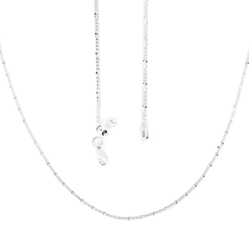Sterling Silver 1.7mm Station Curb Chain with Heart Bolo Extender 24 Inches 1.70 Grams