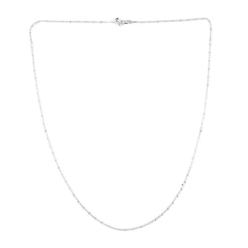 Sterling Silver 1.7mm Station Curb Chain with Heart Bolo Extender 24 Inches 1.70 Grams