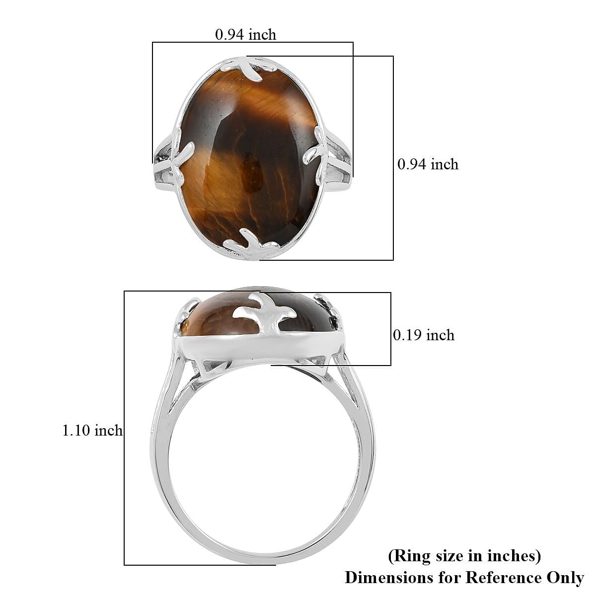 Yellow Tiger's Eye Ring in Rhodium Over Stainless Steel (Size 10) 18.00 ctw