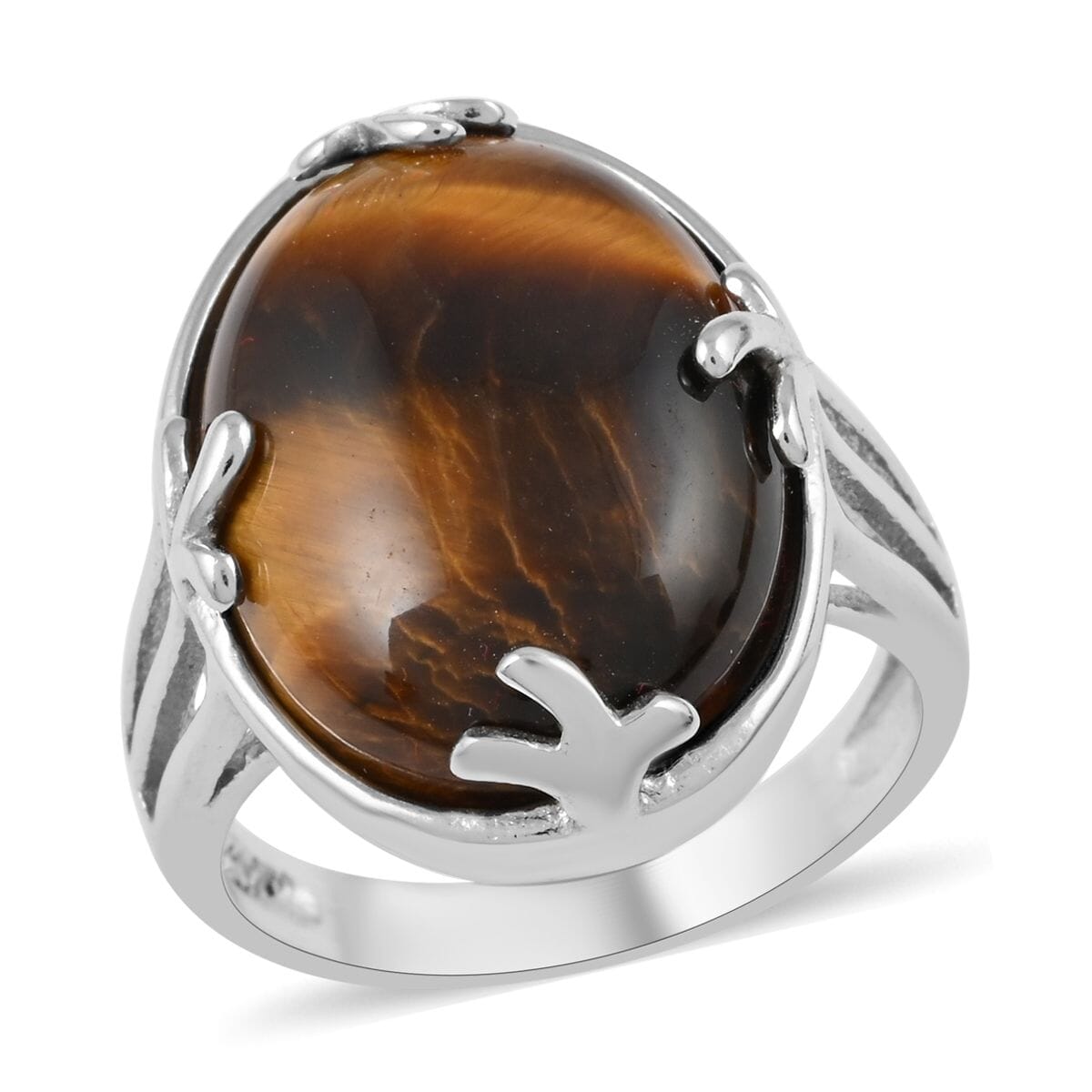 Yellow Tiger's Eye Ring in Rhodium Over Stainless Steel (Size 9.0) 18.00 ctw image number 0