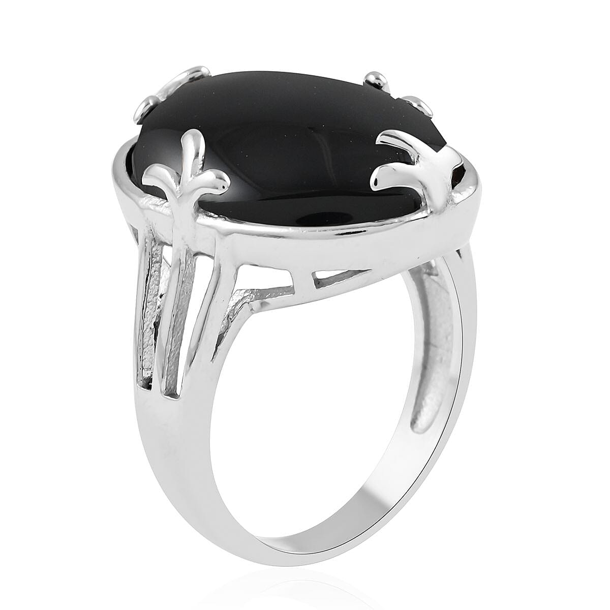Black Onyx Ring in Rhodium Over Stainless Steel (Size 5.0) 18.00 ctw image number 3