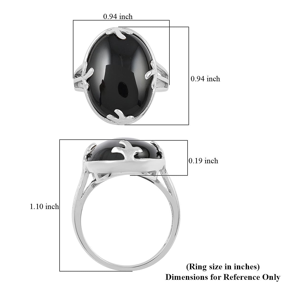 Black Onyx Ring in Rhodium Over Stainless Steel (Size 8.0) 18.00 ctw image number 4