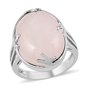 Galilea Rose Quartz Ring in Rhodium Over Stainless Steel (Size 8.0) 18.00 ctw