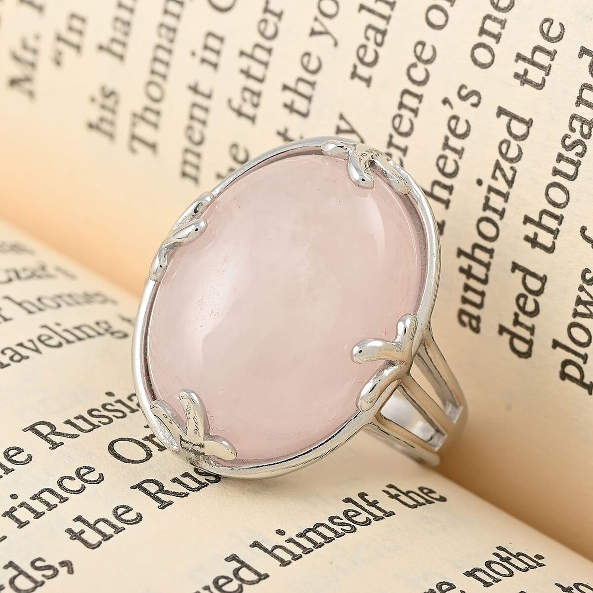Galilea Rose Quartz Ring in Rhodium Over Stainless Steel (Size 8.0) 18.00 ctw image number 1