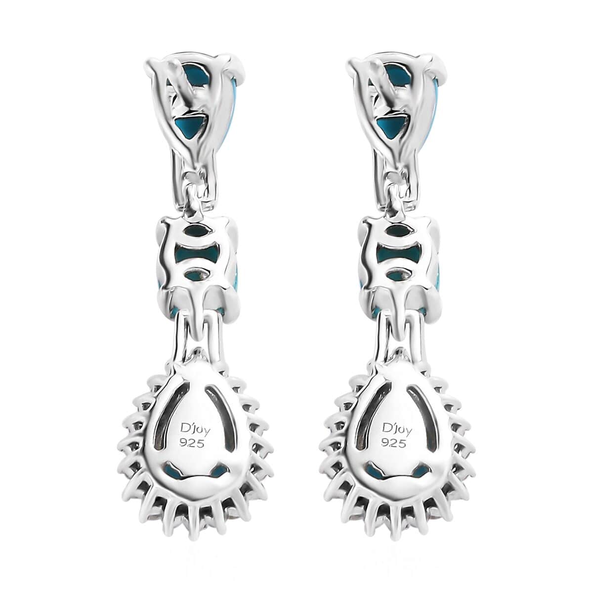 Sleeping Beauty Turquoise and Natural White Zircon Dangling Earrings in Platinum Over Sterling Silver 3.25 ctw image number 3