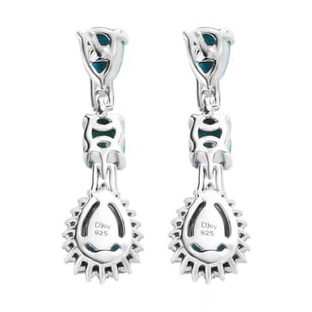 Sleeping Beauty Turquoise and Natural White Zircon Dangling Earrings in Platinum Over Sterling Silver 3.25 ctw image number 3