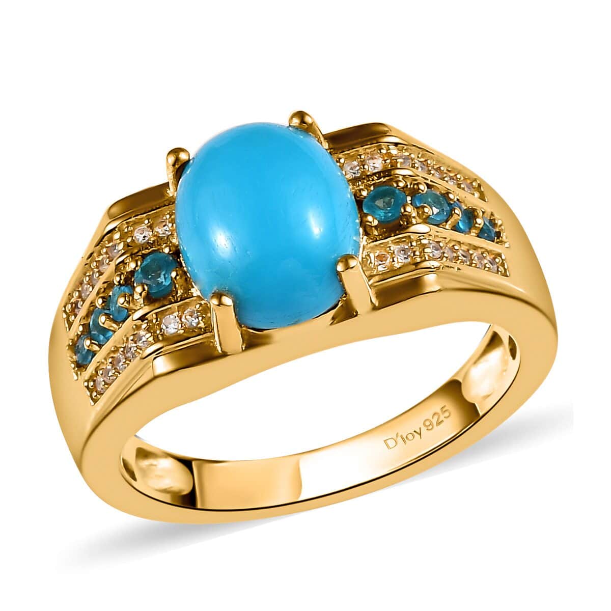 American Natural Sleeping Beauty Turquoise and Multi Gemstone Men's Ring in Vermeil Yellow Gold Over Sterling Silver 2.60 ctw image number 0