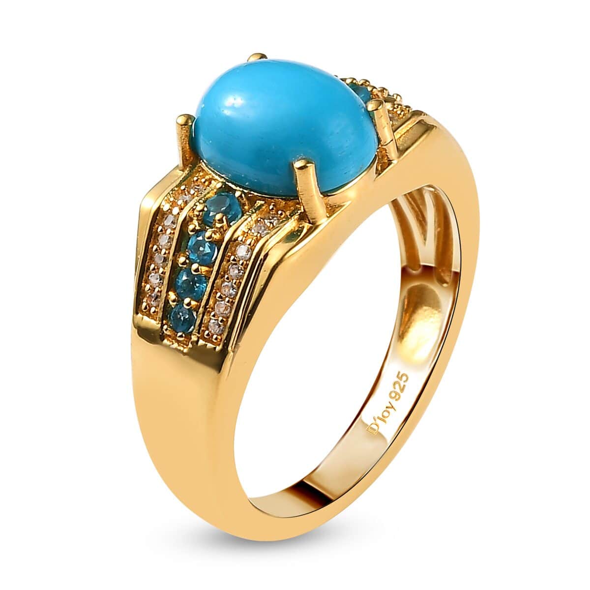 American Natural Sleeping Beauty Turquoise and Multi Gemstone Men's Ring in Vermeil Yellow Gold Over Sterling Silver 2.60 ctw image number 3