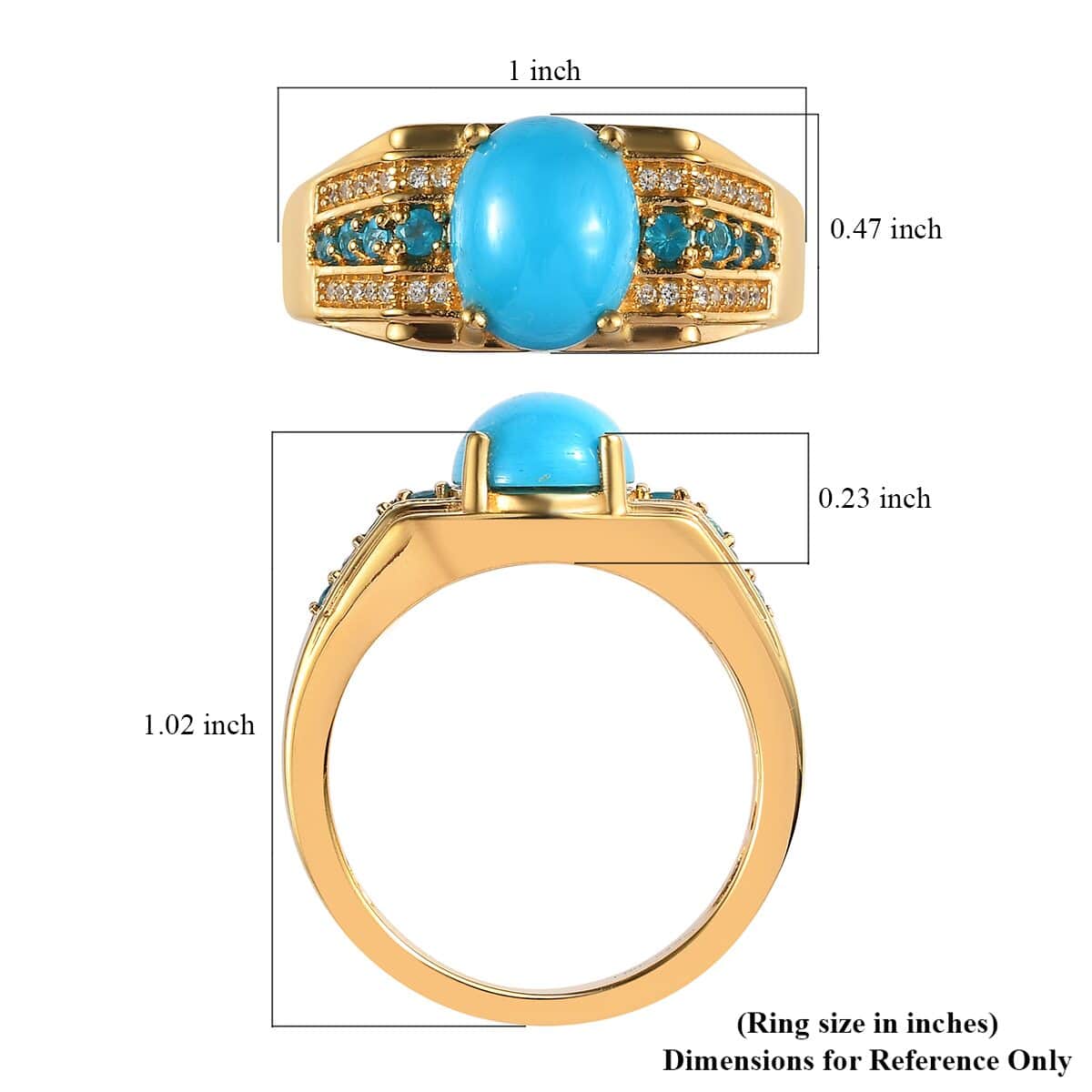 American Natural Sleeping Beauty Turquoise and Multi Gemstone Men's Ring in Vermeil Yellow Gold Over Sterling Silver 2.60 ctw image number 5