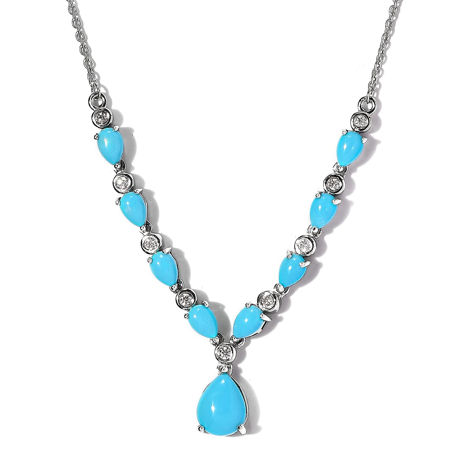 Sleeping Beauty Turquoise and Moissanite Necklace 18 Inches in Platinum Over Sterling Silver 5.60 ctw