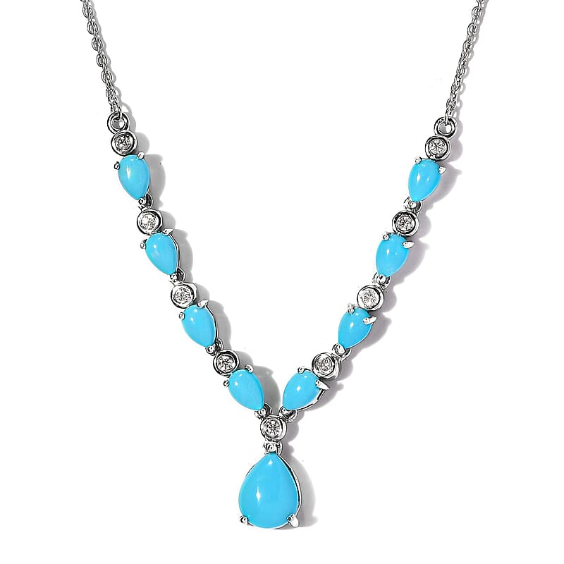 Sleeping Beauty Turquoise and Moissanite Necklace 18 Inches in Platinum Over Sterling Silver 5.60 ctw
