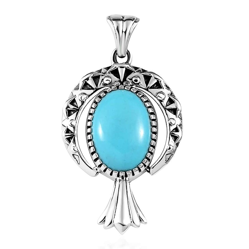 Artisan Crafted Sleeping Beauty Turquoise Feather Pendant in Sterling Silver 5.15 ctw