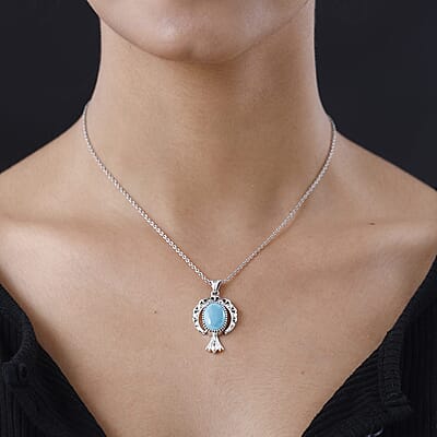 Artisan Crafted Sleeping Beauty Turquoise Feather Pendant in Sterling Silver 5.15 ctw