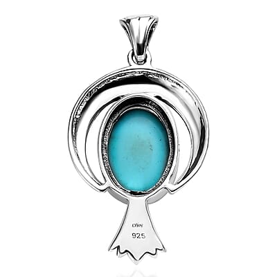 Artisan Crafted Sleeping Beauty Turquoise Feather Pendant in Sterling Silver 5.15 ctw