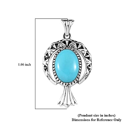 Artisan Crafted Sleeping Beauty Turquoise Feather Pendant in Sterling Silver 5.15 ctw