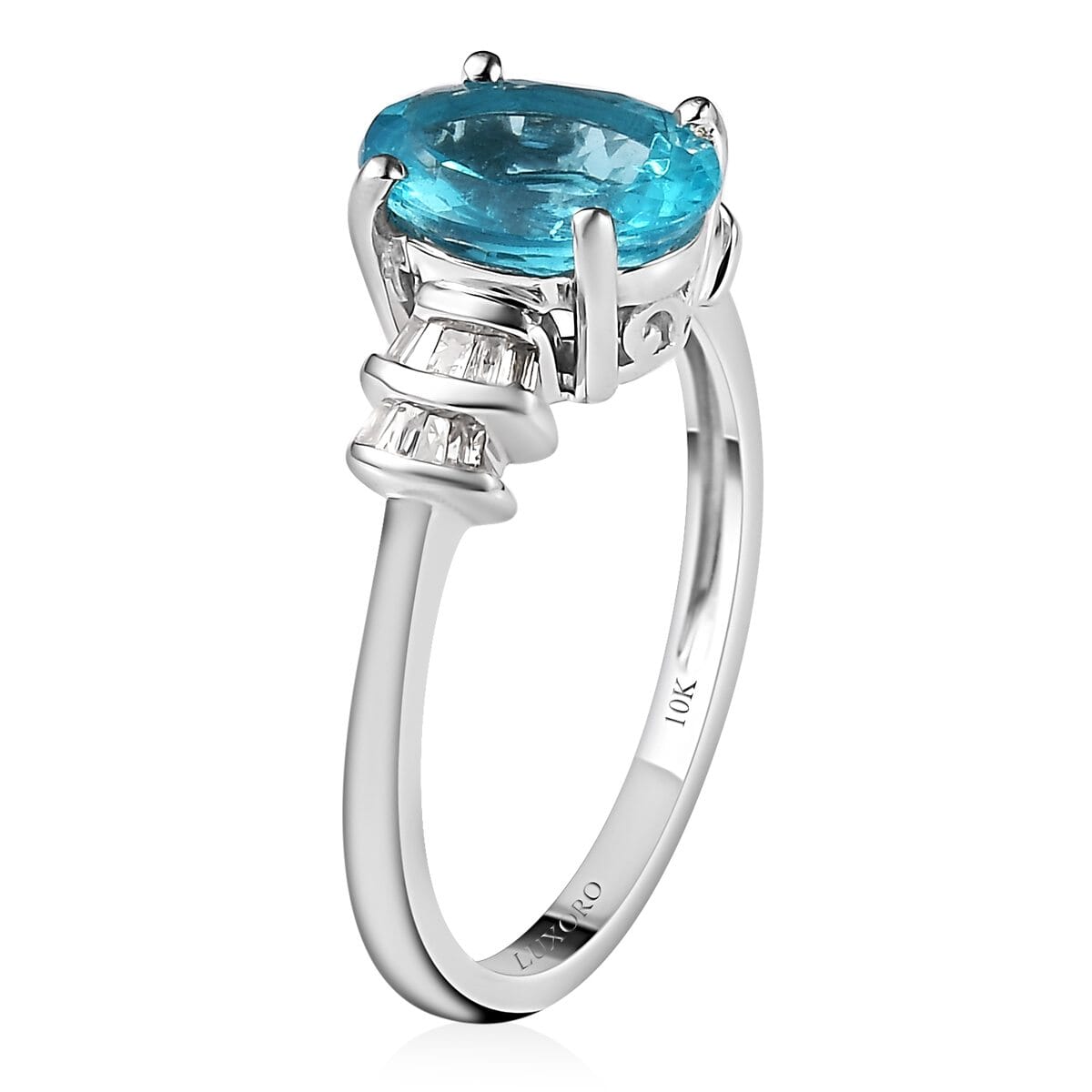 LUXORO 10K White Gold AAA Madagascar Paraiba Apatite and Diamond Ring 2 Grams 1.65 ctw image number 3