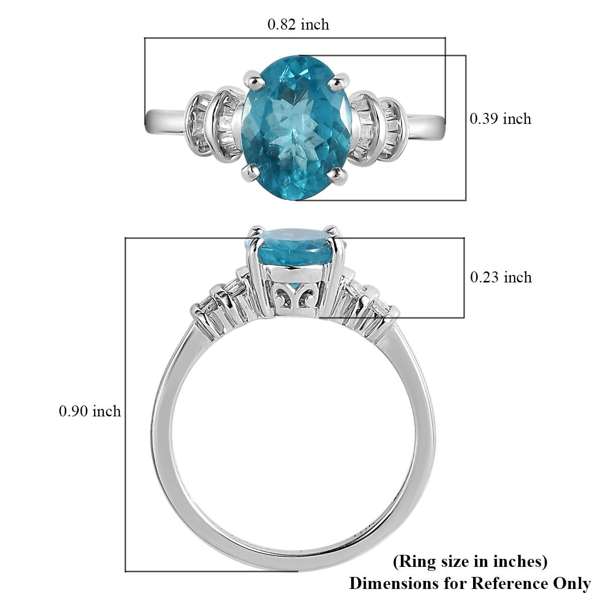 LUXORO 10K White Gold AAA Madagascar Paraiba Apatite and Diamond Ring 2 Grams 1.65 ctw image number 5