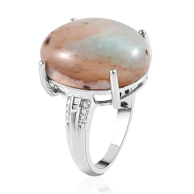 Premium Natural Zimbaprase, Natural Champagne and White Diamond Ring in Platinum Over Sterling Silver (Size 10.0) 17.80 ctw