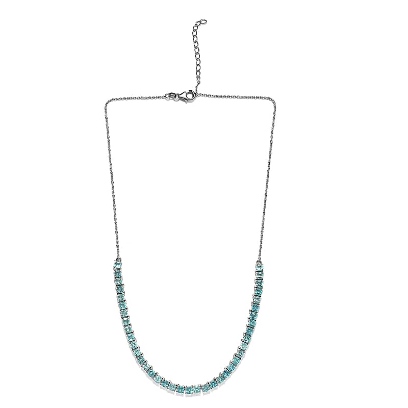 Asscher Cut Madagascar Paraiba Apatite Necklace 18 Inches in Platinum Over Sterling Silver 14.00 ctw