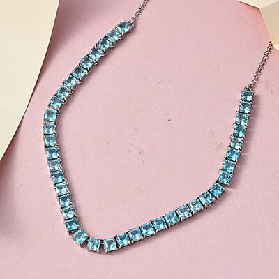 Asscher Cut Madagascar Paraiba Apatite Necklace 18 Inches in Platinum Over Sterling Silver 14.00 ctw