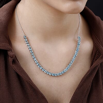 Asscher Cut Madagascar Paraiba Apatite Necklace 18 Inches in Platinum Over Sterling Silver 14.00 ctw