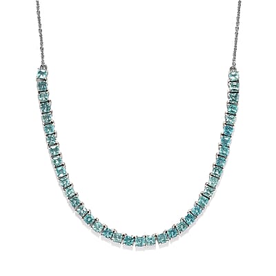 Asscher Cut Madagascar Paraiba Apatite Necklace 18 Inches in Platinum Over Sterling Silver 14.00 ctw