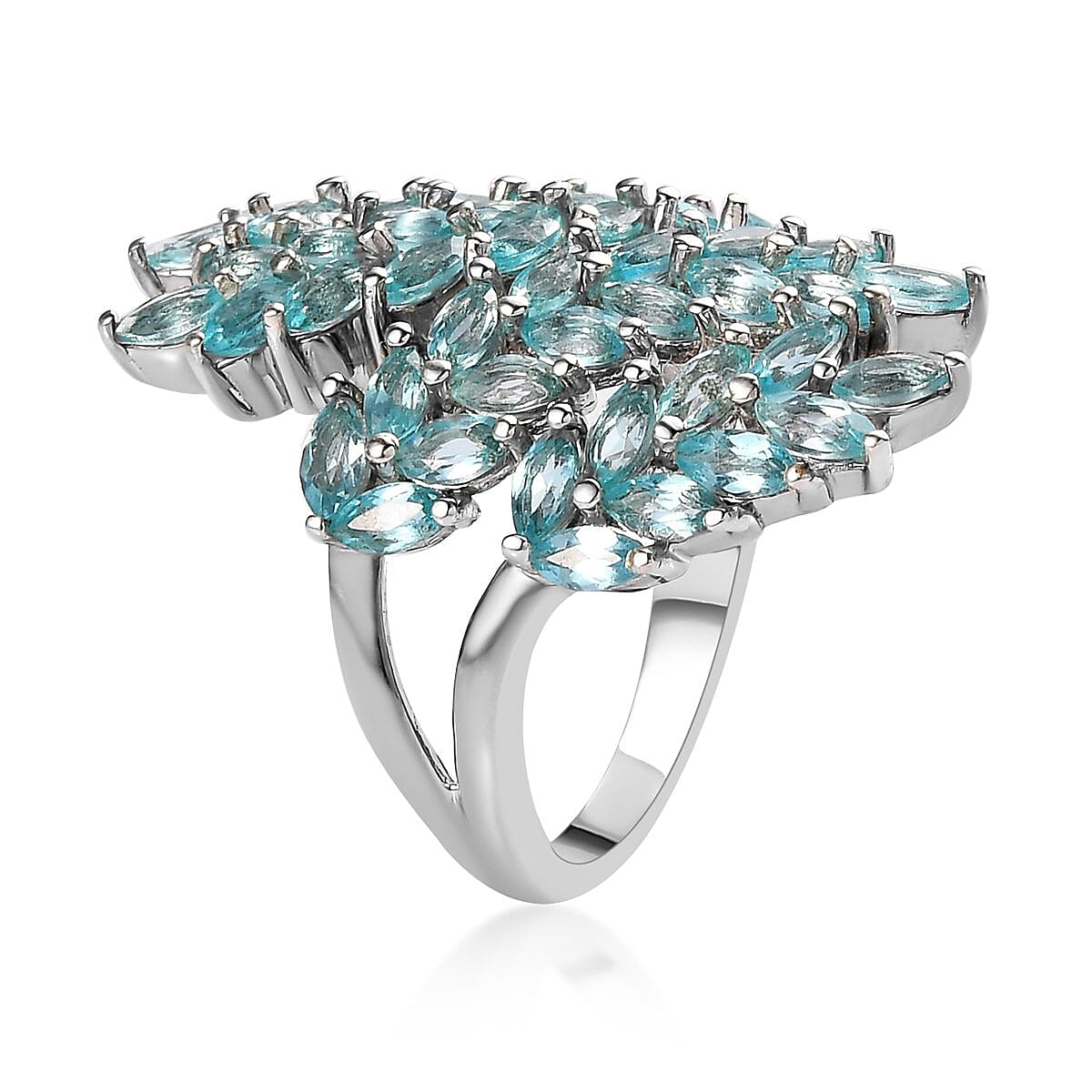 Madagascar Paraiba Apatite Ring in Platinum Over Sterling Silver (Size 9.0) 3.85 ctw image number 3