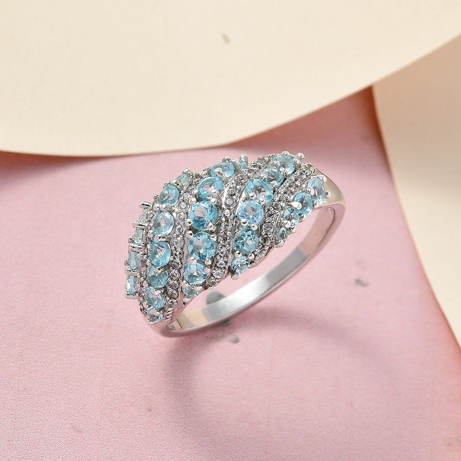 Madagascar Paraiba Apatite and Natural White Zircon Ring in Platinum Over Sterling Silver (Size 10.0) 2.10 ctw