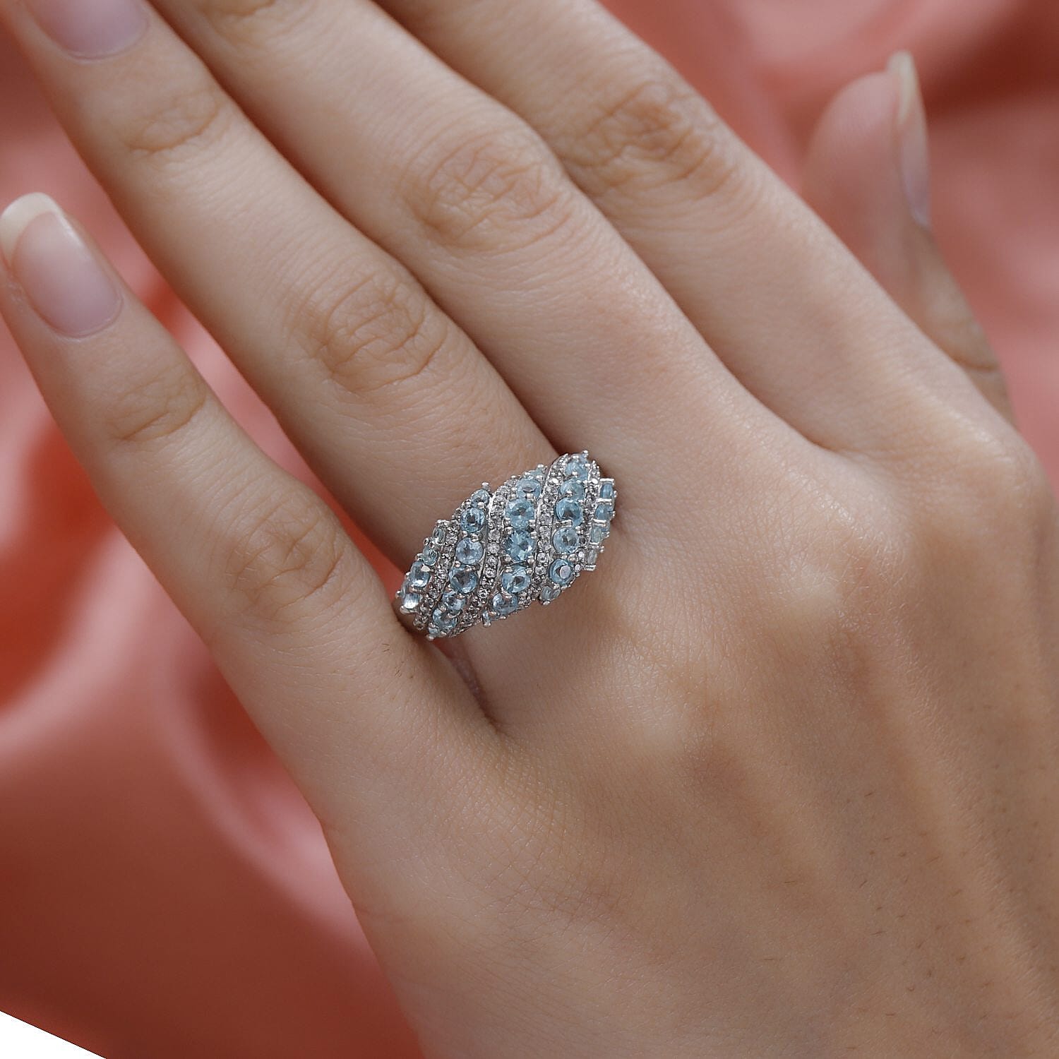 Madagascar Paraiba Apatite and Natural White Zircon Ring in Platinum Over Sterling Silver (Size 10.0) 2.10 ctw