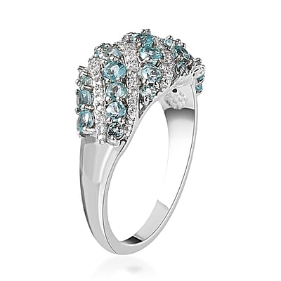 Madagascar Paraiba Apatite and Natural White Zircon Ring in Platinum Over Sterling Silver (Size 10.0) 2.10 ctw
