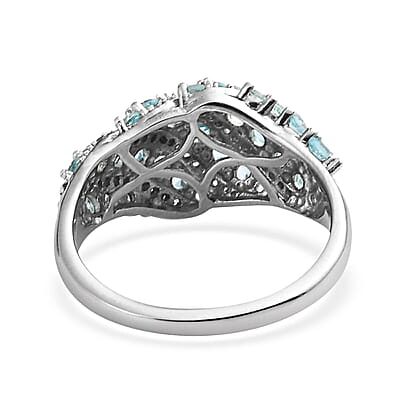 Madagascar Paraiba Apatite and Natural White Zircon Ring in Platinum Over Sterling Silver (Size 10.0) 2.10 ctw