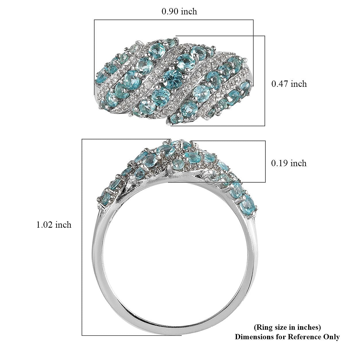 Madagascar Paraiba Apatite and Natural White Zircon Ring in Platinum Over Sterling Silver (Size 10.0) 2.10 ctw