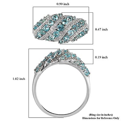 Madagascar Paraiba Apatite and Natural White Zircon Ring in Platinum Over Sterling Silver (Size 10.0) 2.10 ctw
