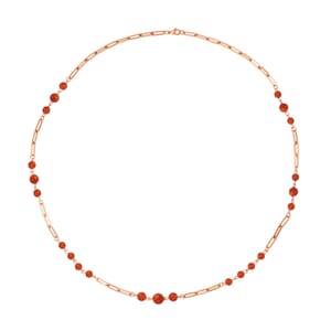 Red Agate 50.00 ctw Beaded Station and Paper Clip Chain Necklace in ION Plated RG Stainless Steel 30 Inches