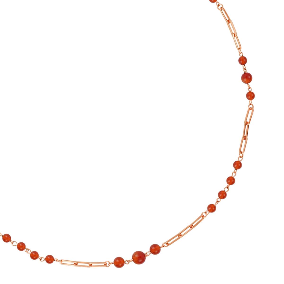 Red Agate 50.00 ctw Beaded Station and Paper Clip Chain Necklace in ION Plated RG Stainless Steel 30 Inches image number 2