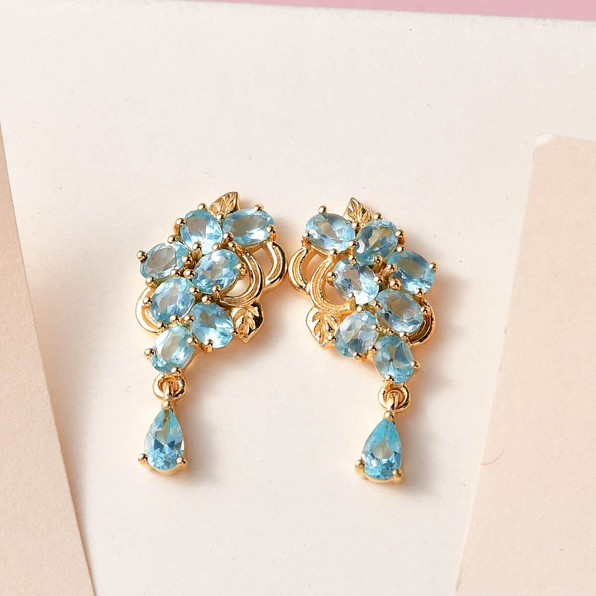 Madagascar Paraiba Apatite Earrings in Vermeil Yellow Gold Over Sterling Silver 3.30 ctw image number 1