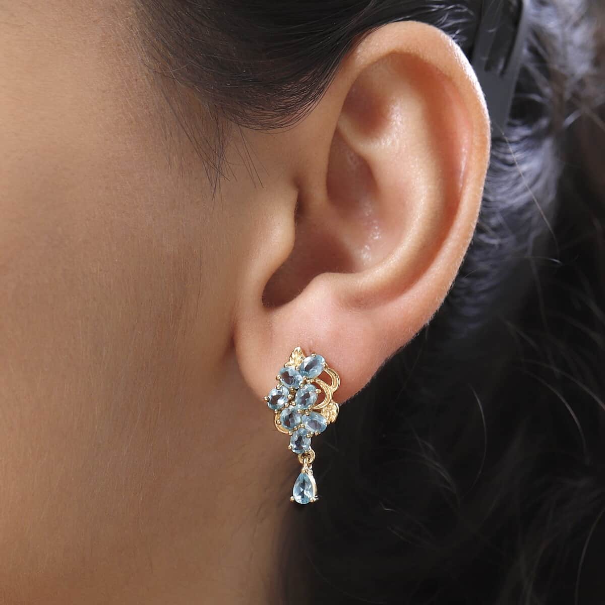 Madagascar Paraiba Apatite Earrings in Vermeil Yellow Gold Over Sterling Silver 3.30 ctw image number 2