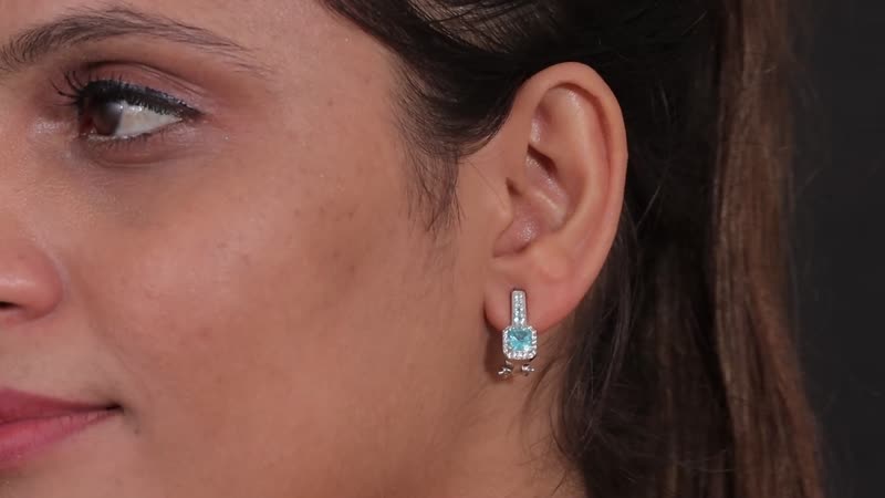 Madagascar Paraiba Apatite and White Zircon Earrings in Platinum Over Sterling Silver 2.00 ctw