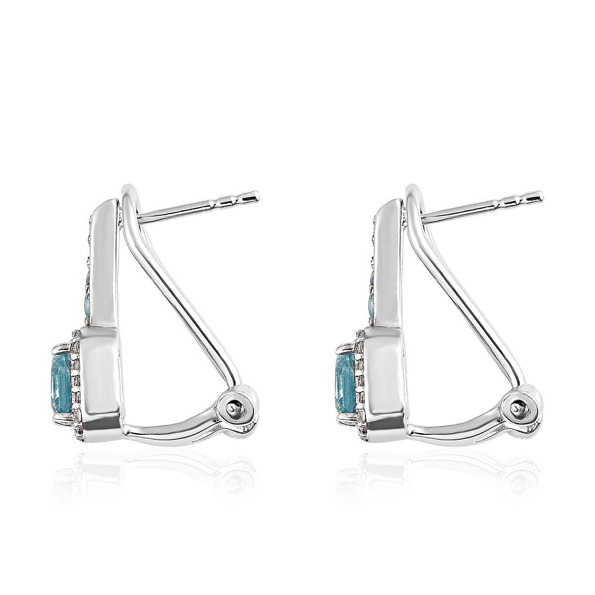 Madagascar Paraiba Apatite and White Zircon Earrings in Platinum Over Sterling Silver 2.00 ctw