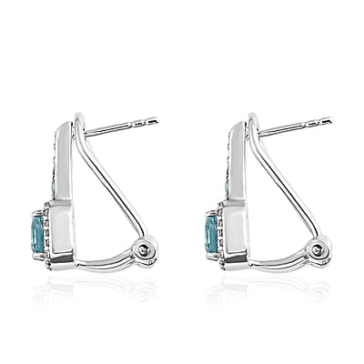 Madagascar Paraiba Apatite and White Zircon Earrings in Platinum Over Sterling Silver 2.00 ctw