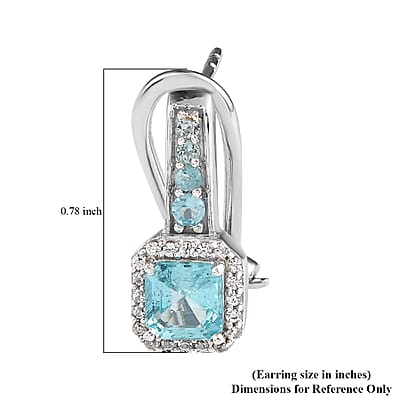 Madagascar Paraiba Apatite and White Zircon Earrings in Platinum Over Sterling Silver 2.00 ctw