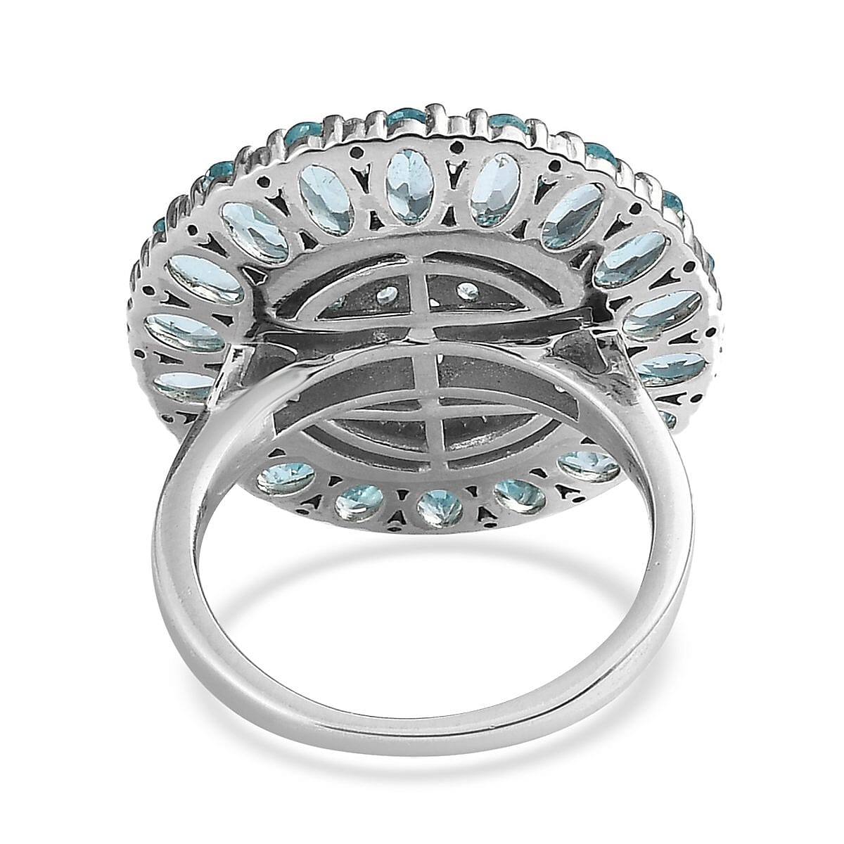 Madagascar Paraiba Apatite and Natural White Zircon Ring in Platinum Over Sterling Silver (Size 10.0) 6.10 ctw