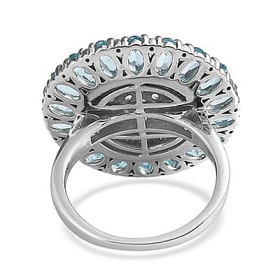 Madagascar Paraiba Apatite and Natural White Zircon Ring in Platinum Over Sterling Silver (Size 10.0) 6.10 ctw