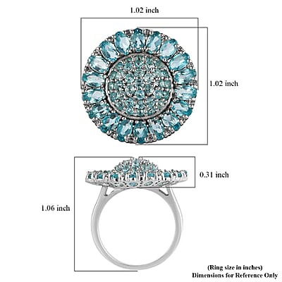 Madagascar Paraiba Apatite and Natural White Zircon Ring in Platinum Over Sterling Silver (Size 10.0) 6.10 ctw