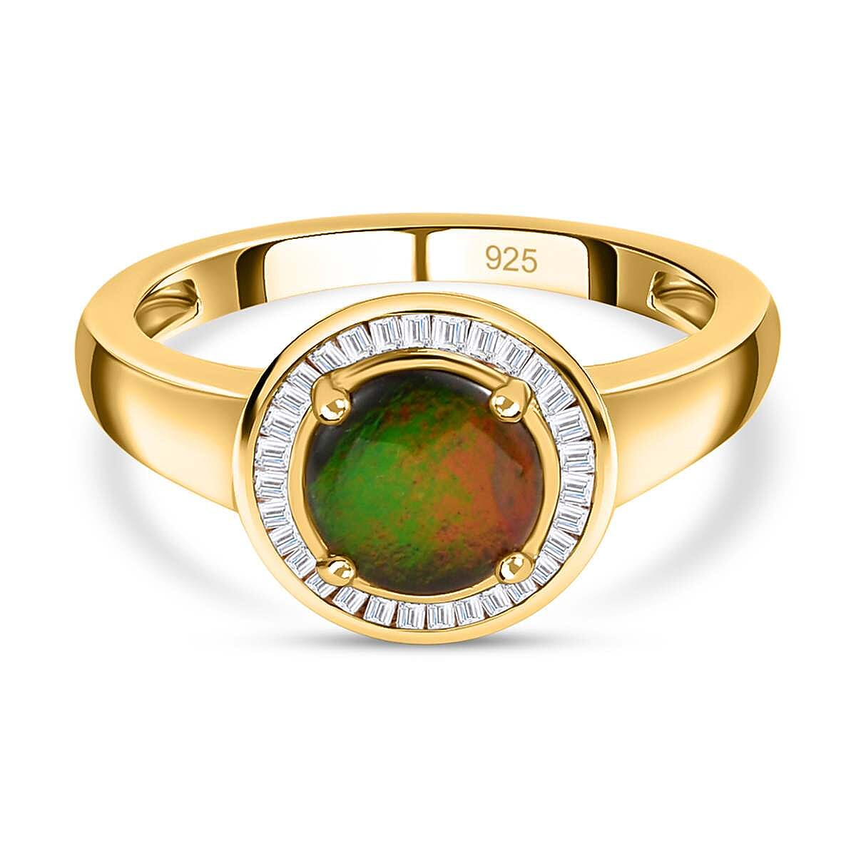 Ammolite and White Diamond 1.44 ctw Ring in 14K YG Over Sterling Silver (Size 10.0)