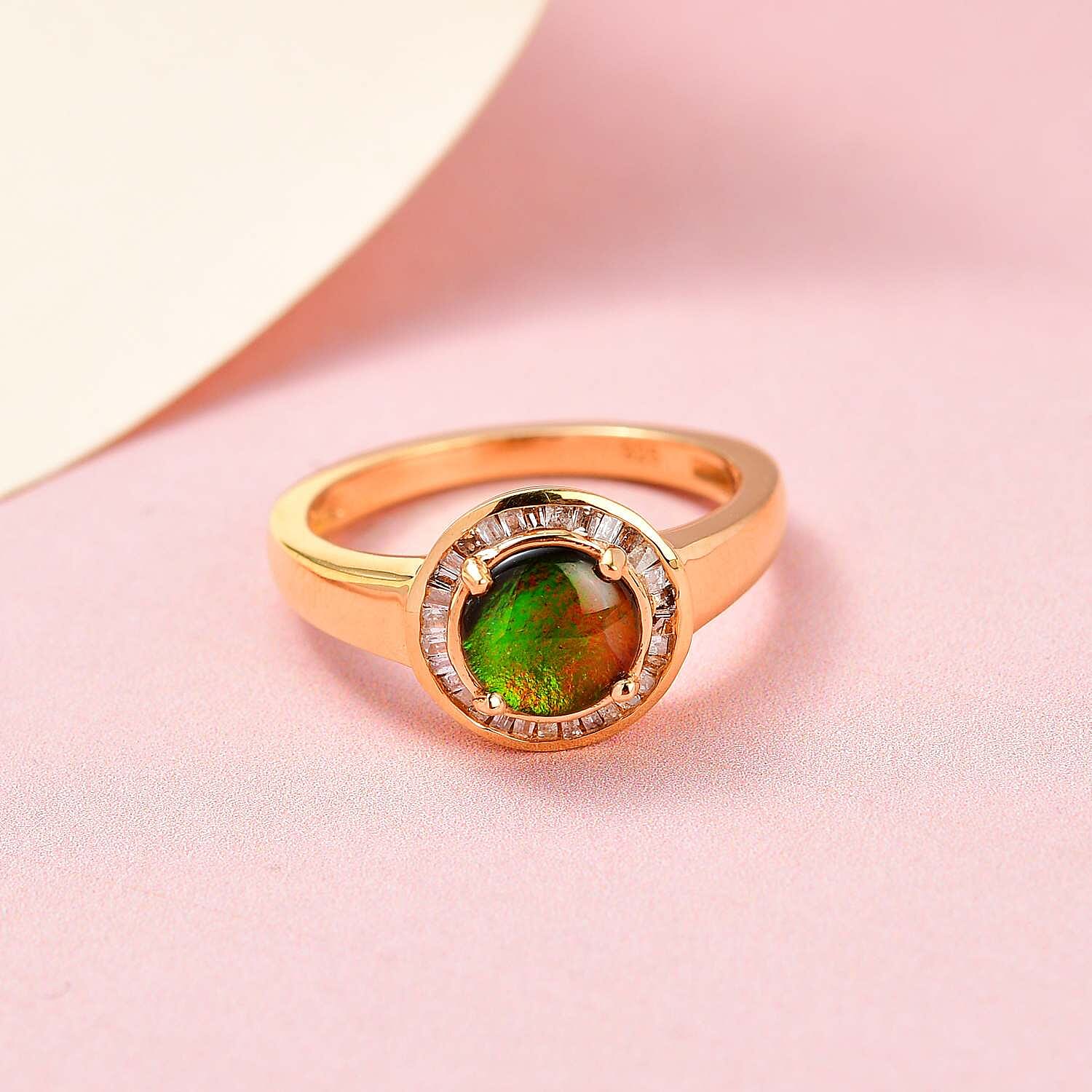 Ammolite and White Diamond 1.44 ctw Ring in 14K YG Over Sterling Silver (Size 10.0)