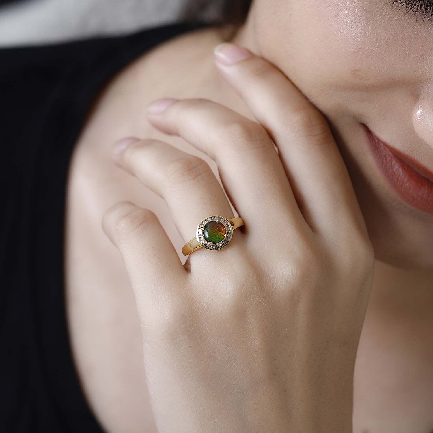 Ammolite and White Diamond 1.44 ctw Ring in 14K YG Over Sterling Silver (Size 10.0)