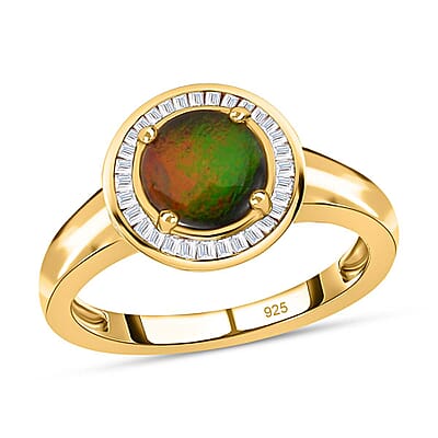Ammolite and White Diamond 1.44 ctw Ring in 14K YG Over Sterling Silver (Size 10.0)